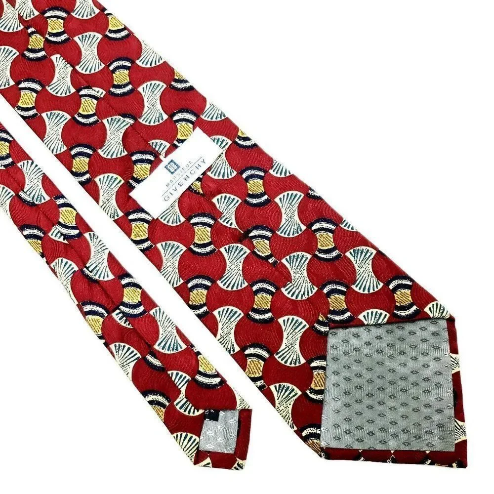 Givenchy Monsieur Silk Tie Print‎ Red Wide Geometric - Picture 3 of 6